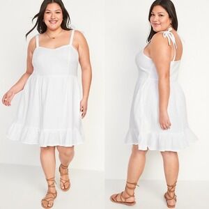 Old Navy Fit Flare Tie Shoulder Cami Dress Womens 4X White Lily‎ Cotton Babydoll